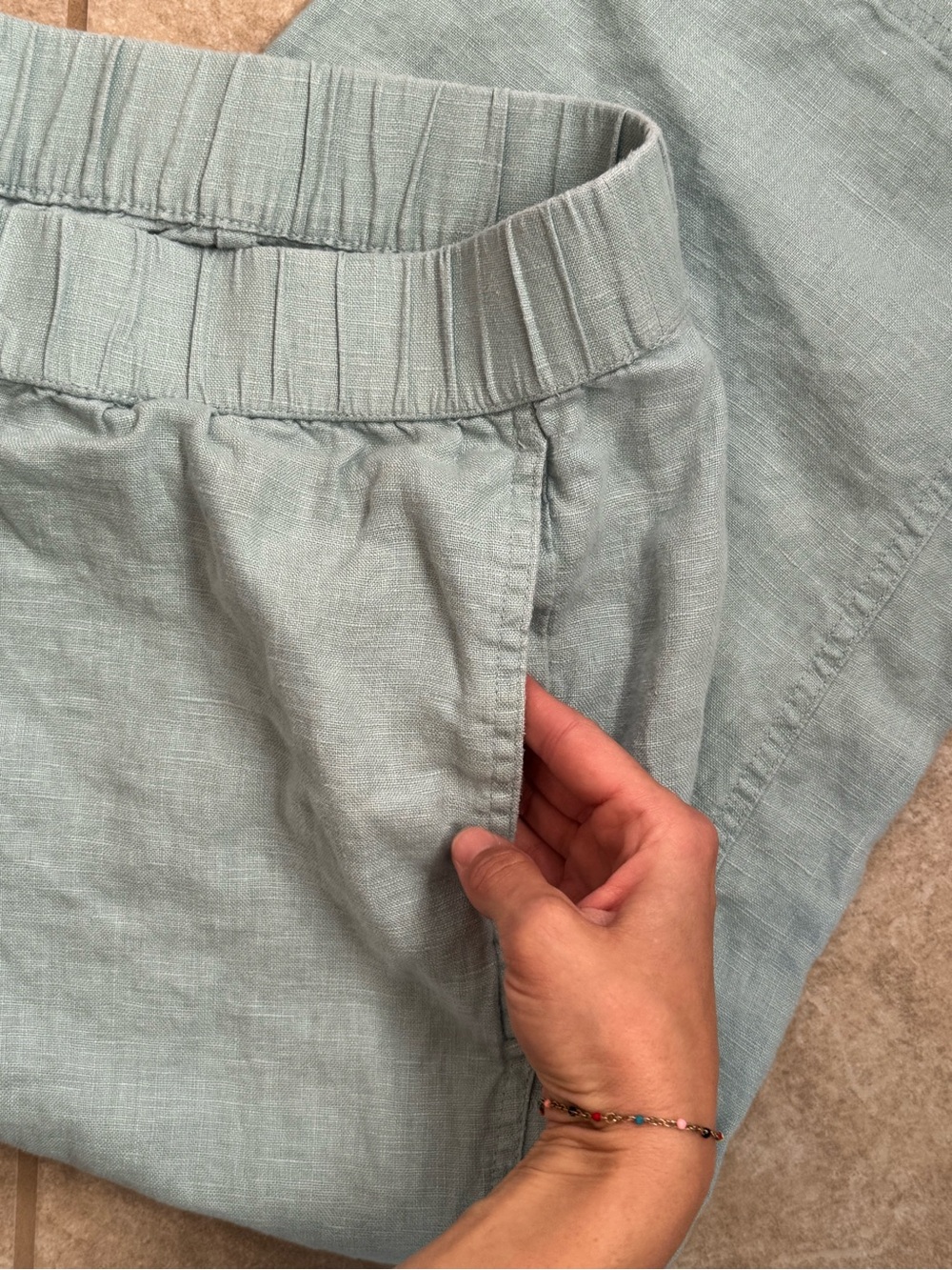 Pure Jill Linen Pull On Pants Womens XL Petite Light Blue Elastic Waist Casual - Picture 7 of 9